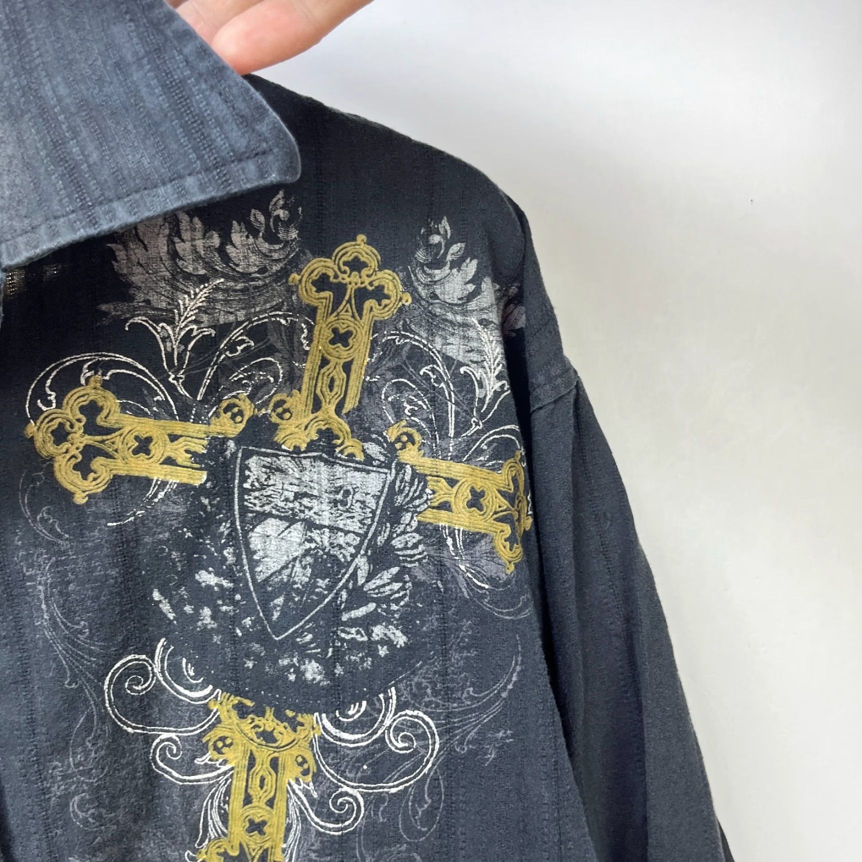 Affliction VINTAGE Cross MMA Y2K Affliction Jesse Pinkman Button-Up Long Sleeve Shirt 2XL Black Mens Jesus Pinkman? Size US XXL / EU 58 / 5 - 7 Thumbnail