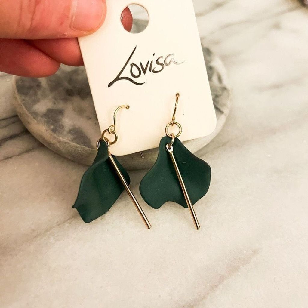 Jewelry LoVisa Acrylic Orchid Earrings Green Gold Toned Size ONE SIZE - 4 Thumbnail