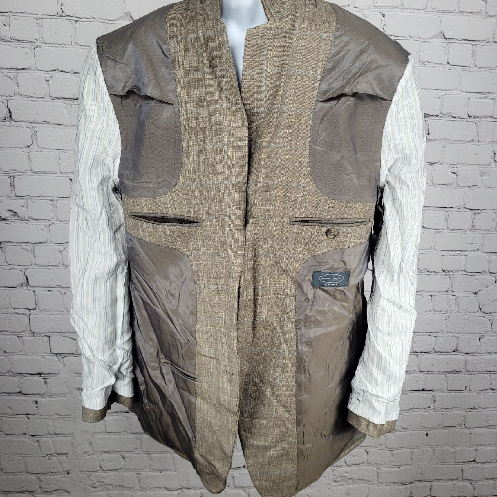 Pronto Uomo Pronto Uomo Sport Coat Jacket Brown Wool Blend Windowpane 2 Button Blazer 44L Mens Size 44R - 5 Thumbnail