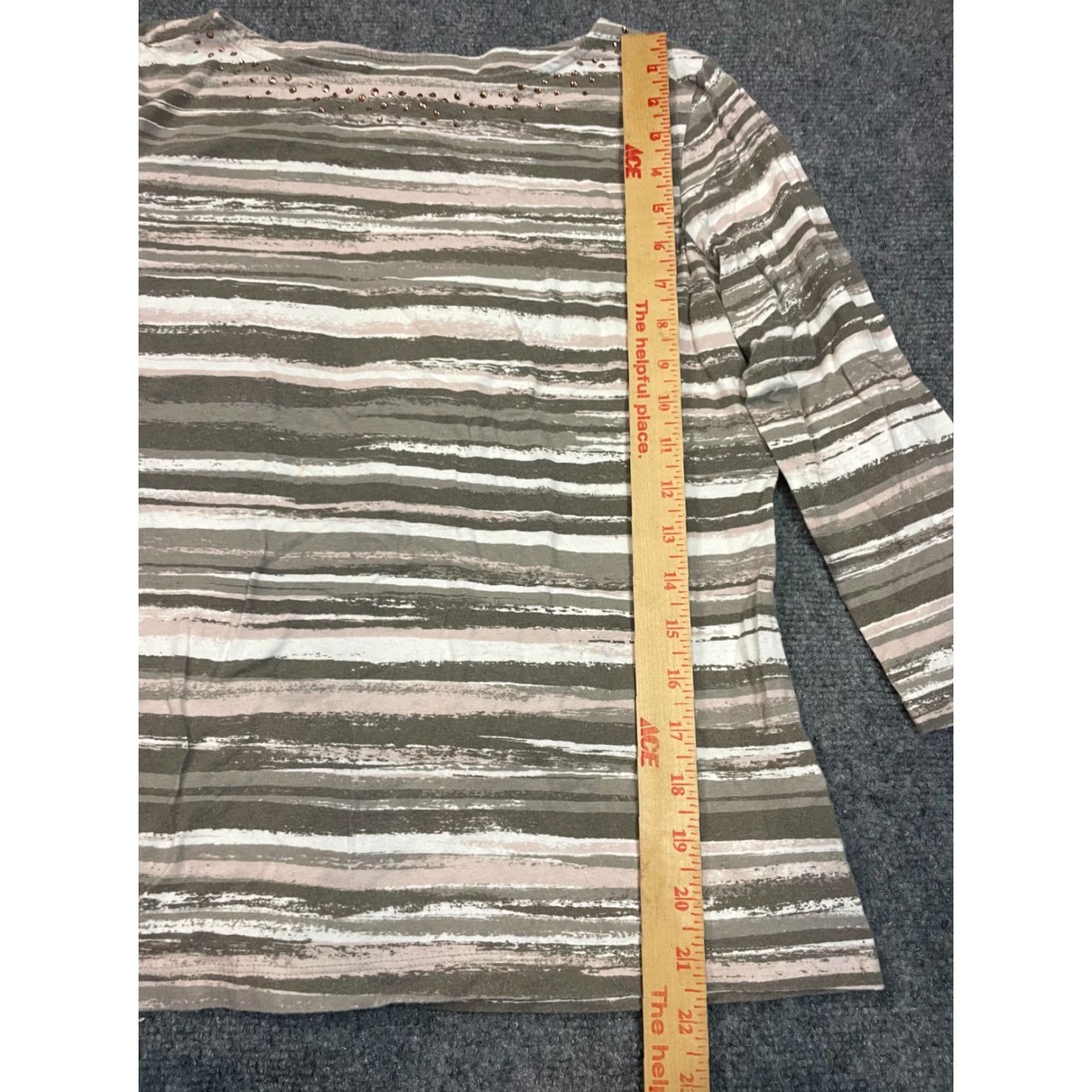 Vintage VINTAGE? Ruby Rd Top Womens Small 3/4 Sleeve Striped Cotton Spandex Embellished neckline Size S / US 4 / IT 40 - 4 Thumbnail