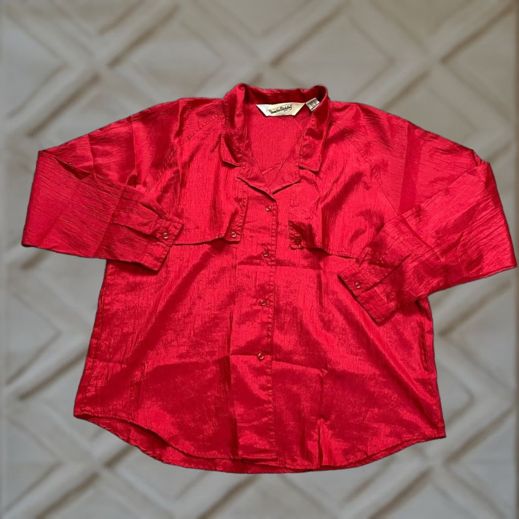 Diane von Furstenberg Diane von Furstenberg Button Down Blouse Womens 16 Red Long Sleeve Lightweight Size XXL / US 16-18 / IT 52-54 - 1 Thumbnail
