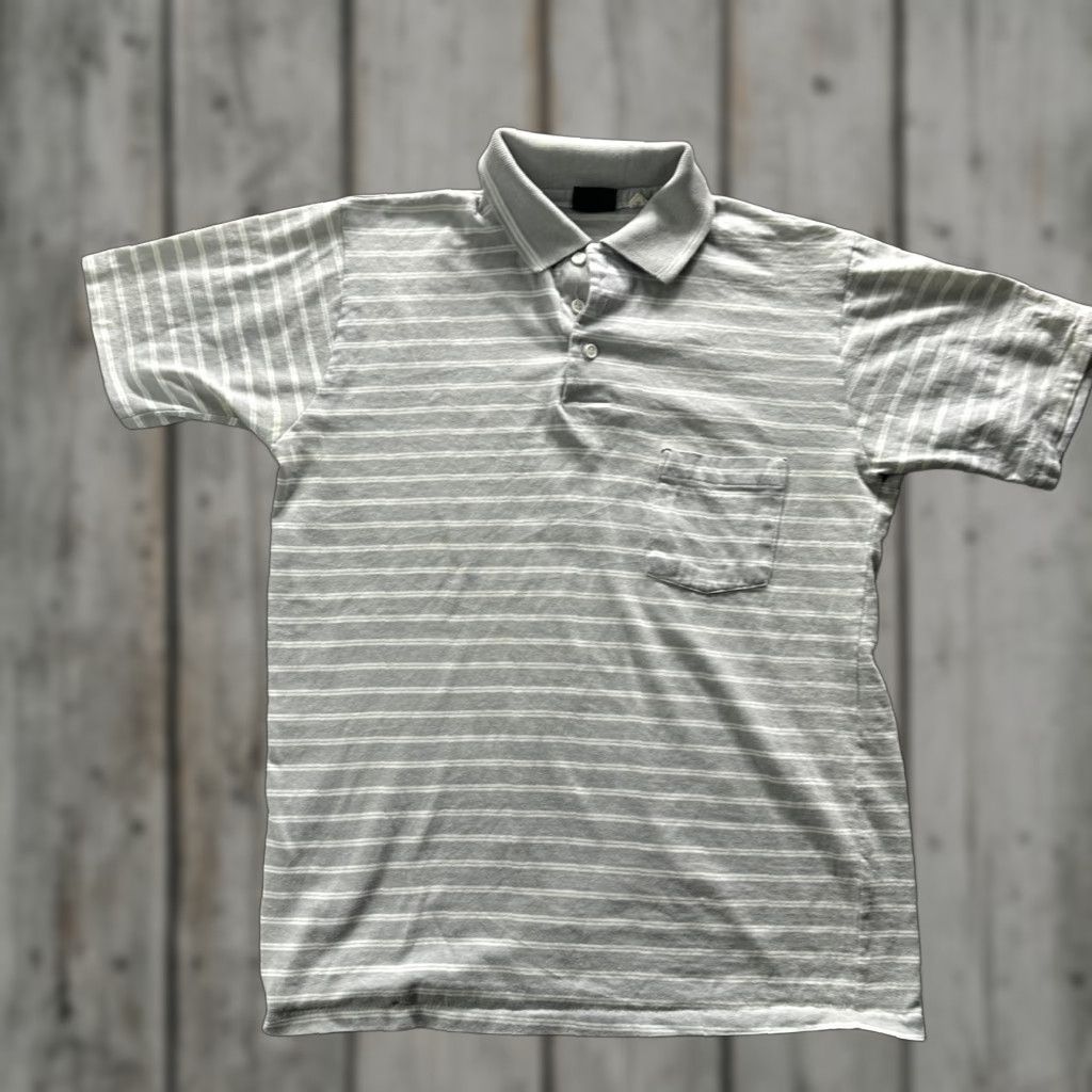 Vintage VINTAGE Royal Knight Polo Shirt Mens L Gray Striped Pocket Short Sleeve Casual Size US L / EU 52-54 / 3 - 1 Thumbnail