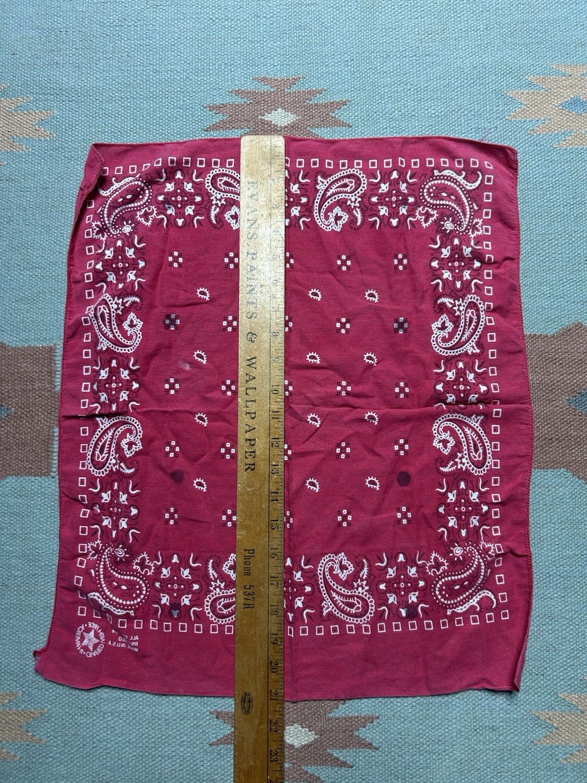 Vintage Vtg cotton bandana handkerchief paisley geometric distre USA Size ONE SIZE - 11 Thumbnail