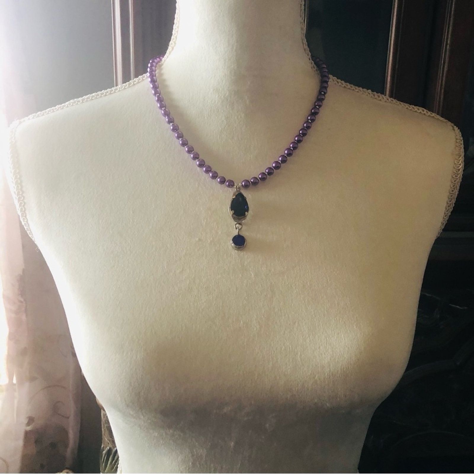 Handmade Handcrafted repurpose faceted stone pendant Pearl necklace Size ONE SIZE - 5 Thumbnail