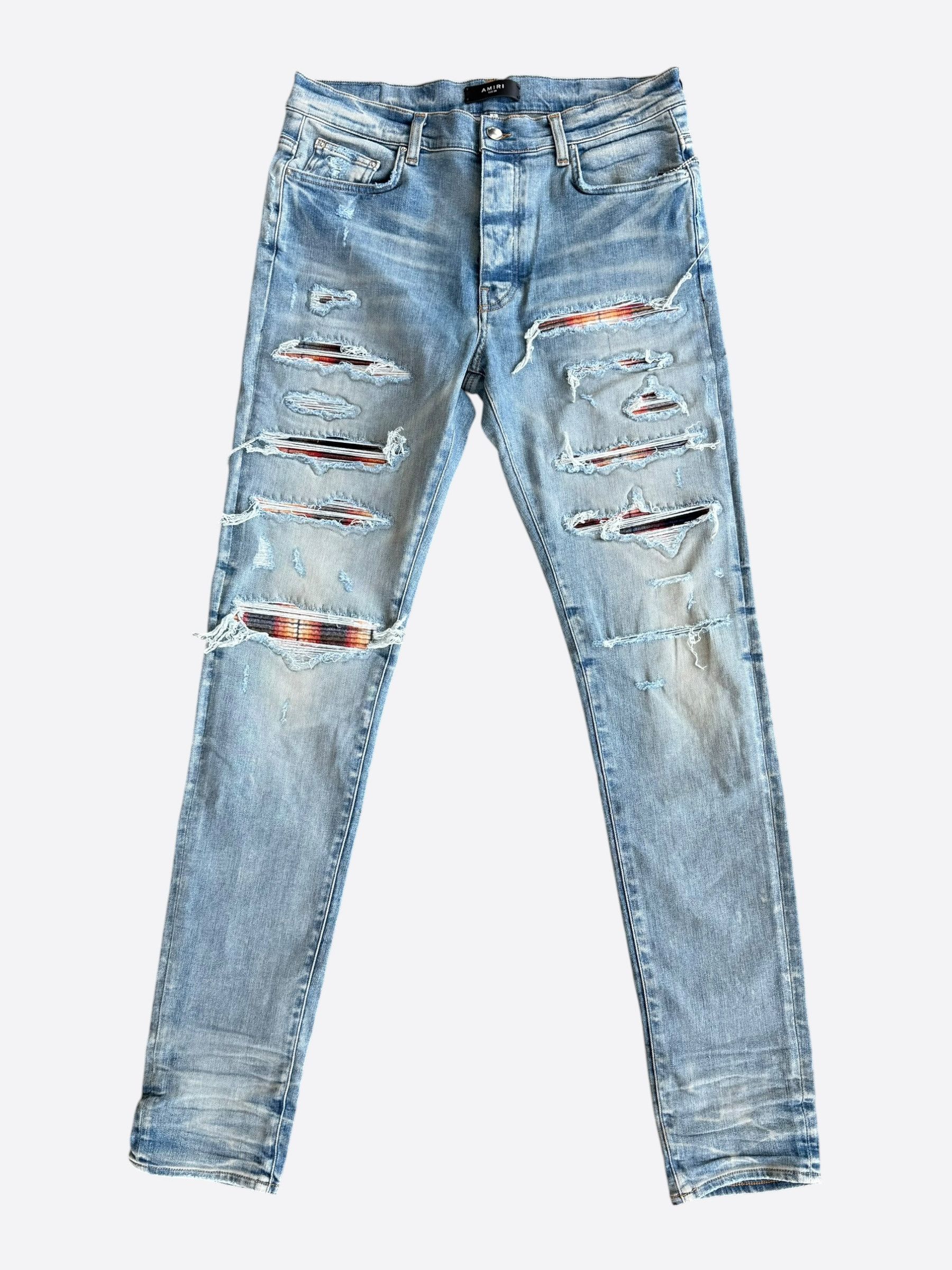 Amiri Amiri Clay Indigo Plaid Patch Thrasher Jeans Size US 33 - 1 Thumbnail