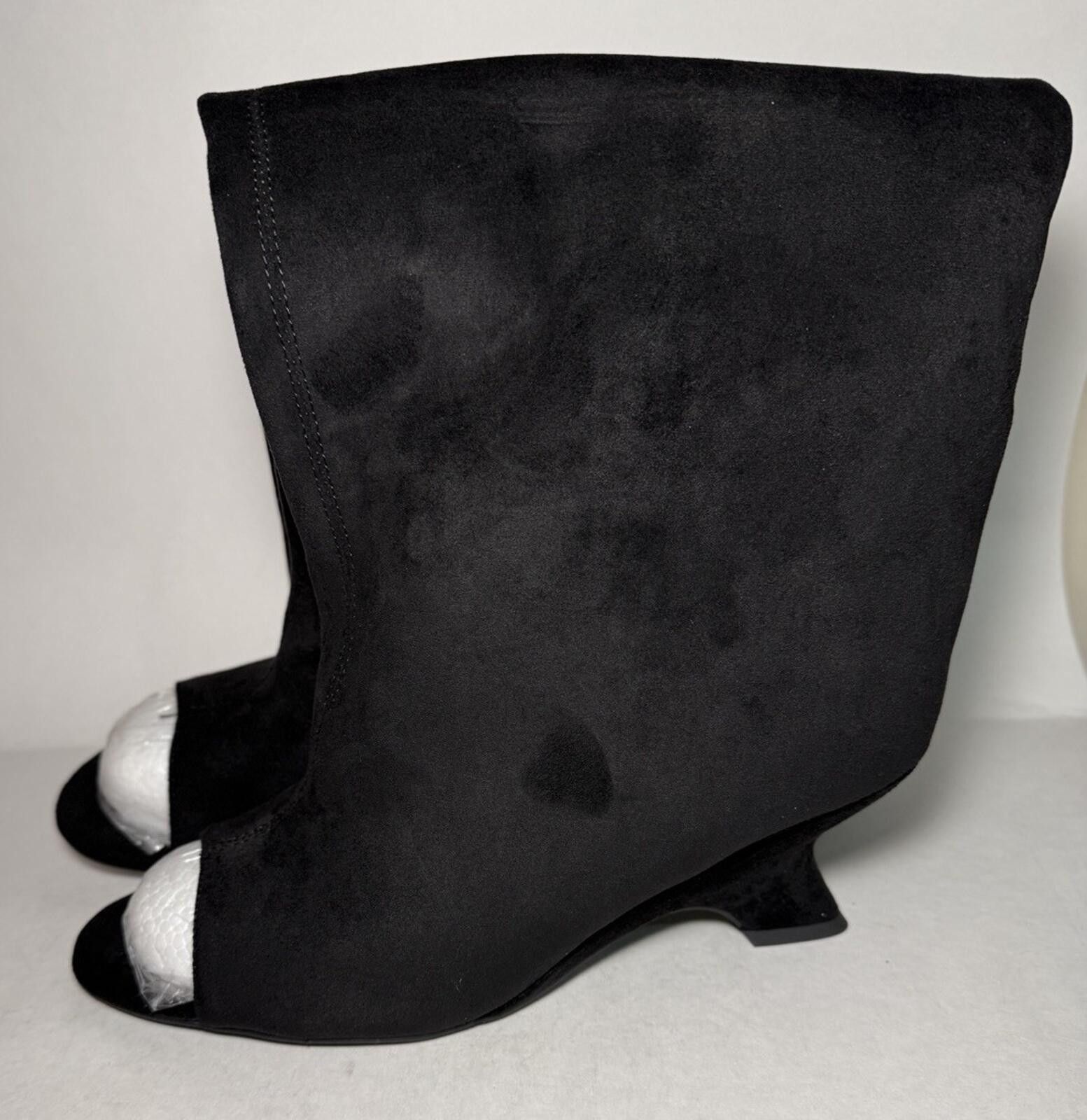 Fashion Nova Knee High Boots Faux Suede Peep Toe Black Size US 10 / IT 40 - 2 Thumbnail