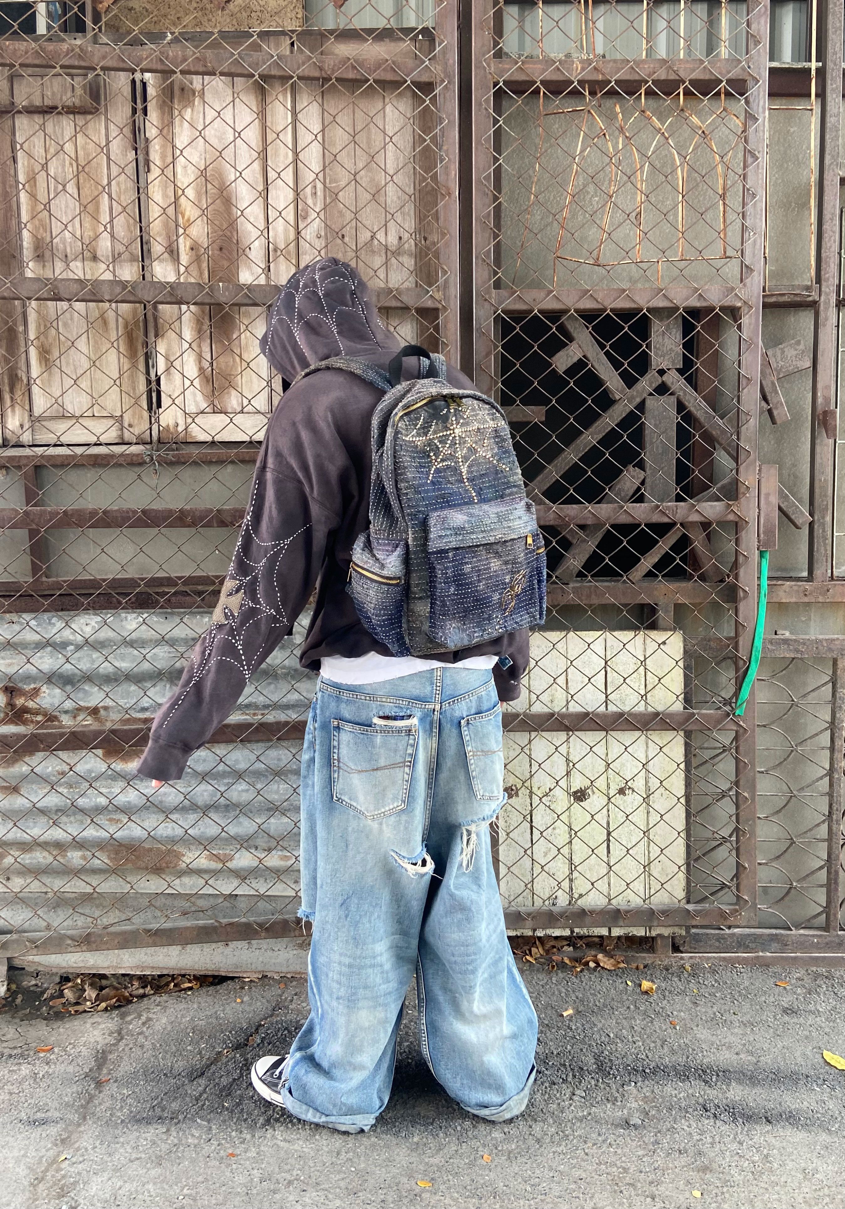 Japanese Brand BORO SASHIKO Studded Spider Web Backpack 🕷️🕸️ Size ONE SIZE - 14 Thumbnail