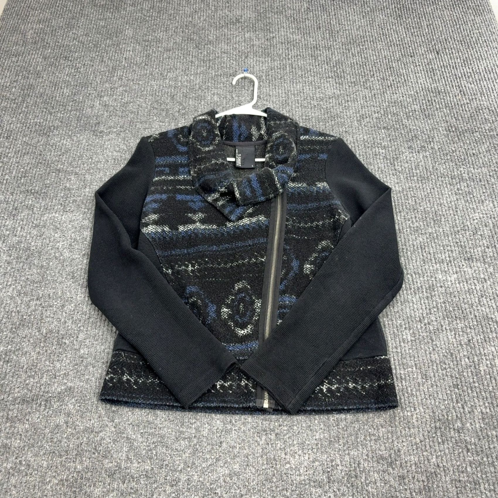Vintage Dolan T Shirt Moto Jacket L Black Blue Cotton Blend Asymmetrical Zip Womens Size L / US 10 / IT 46 - 3 Thumbnail