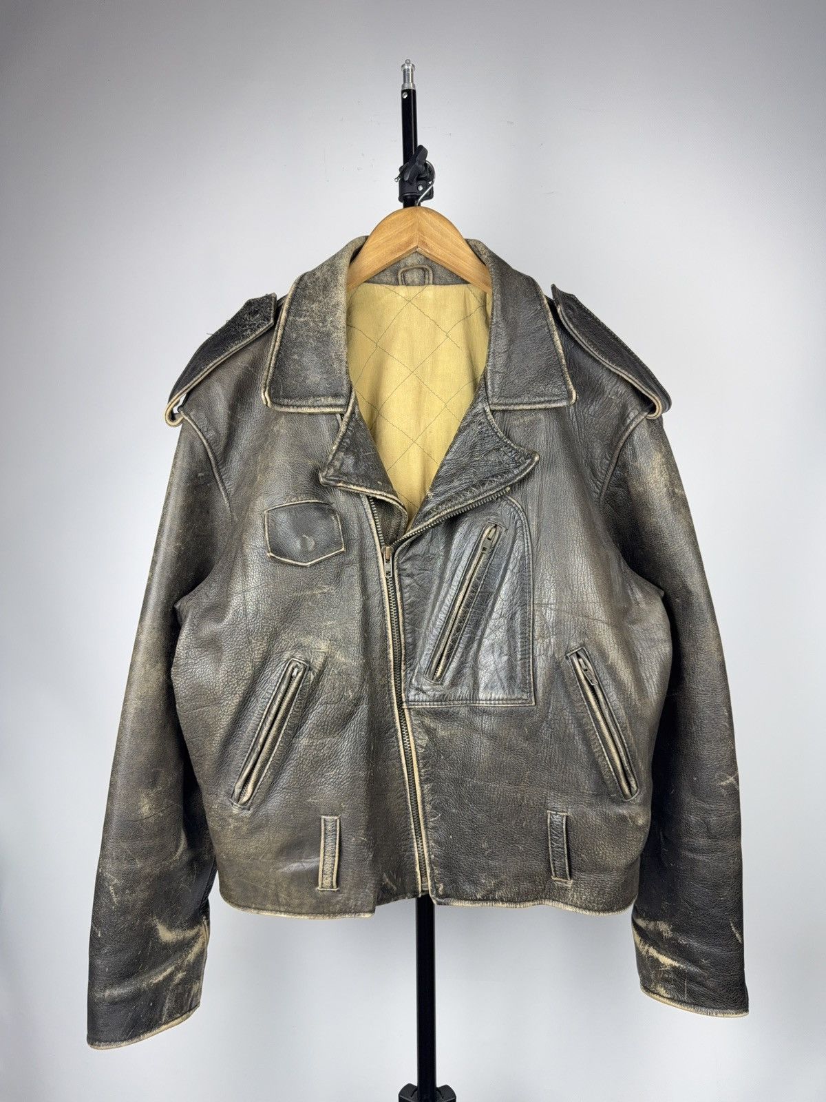 Genuine Leather Retro 80s Leonardo Distressed Leather Punk Biker Moto Jacket Size US M / EU 48-50 / 2 - 1 Thumbnail