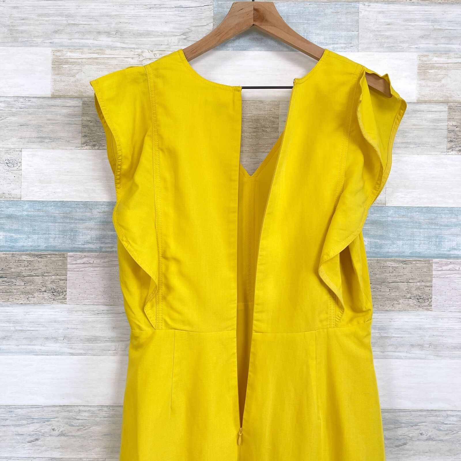 Ann Taylor Ann Taylor Ruffle Sleeve Midi Flare Dress Yellow Linen 8 Size M / US 6-8 / IT 42-44 - 5 Thumbnail