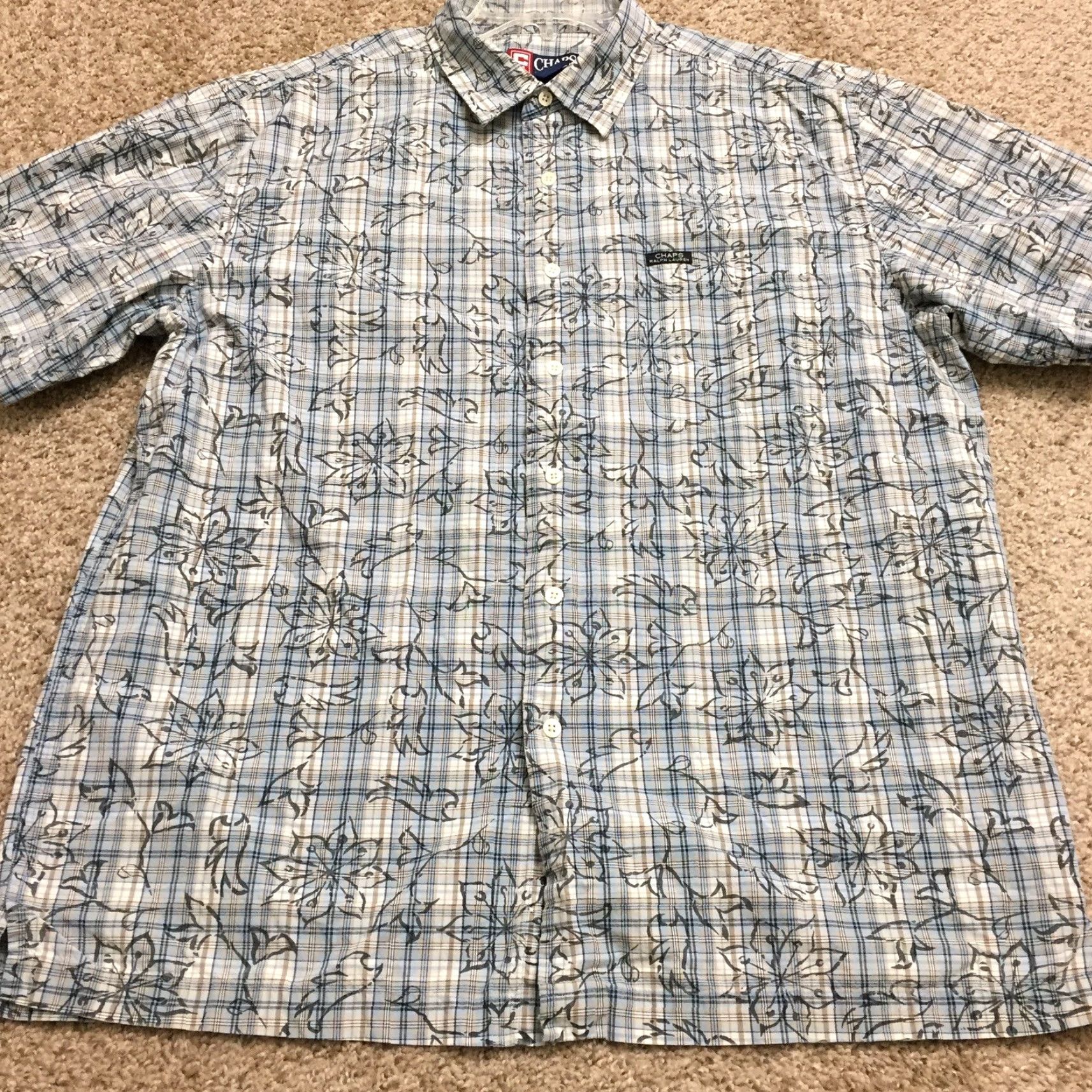 Chaps Chaps Shirt Mens Large Blue Plaid Floral Short Sleeve Button Up Size US L / EU 52-54 / 3 - 6 Thumbnail
