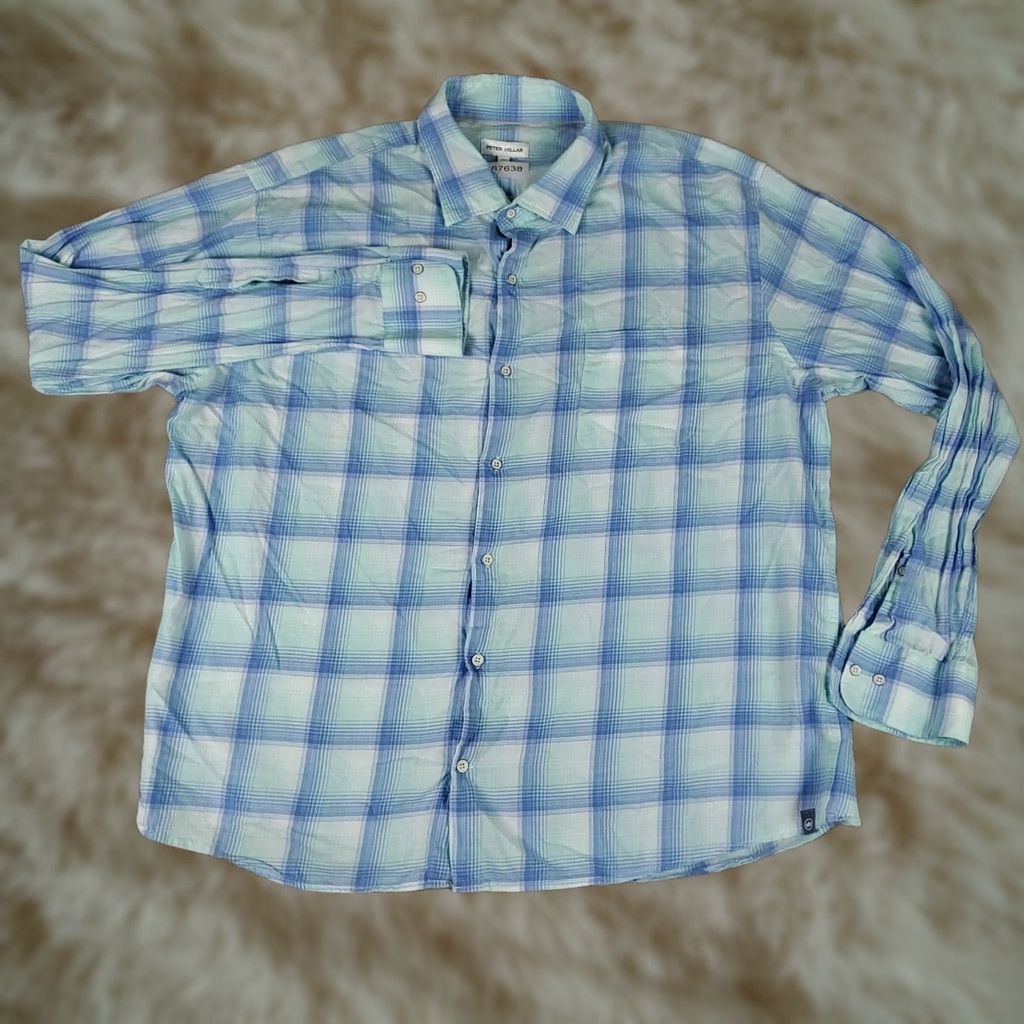 Peter Millar Peter Millar Shirt Mens XL Blue Plaid Pocket Button Up Long Sleeve Size US XL / EU 56 / 4 - 1 Thumbnail