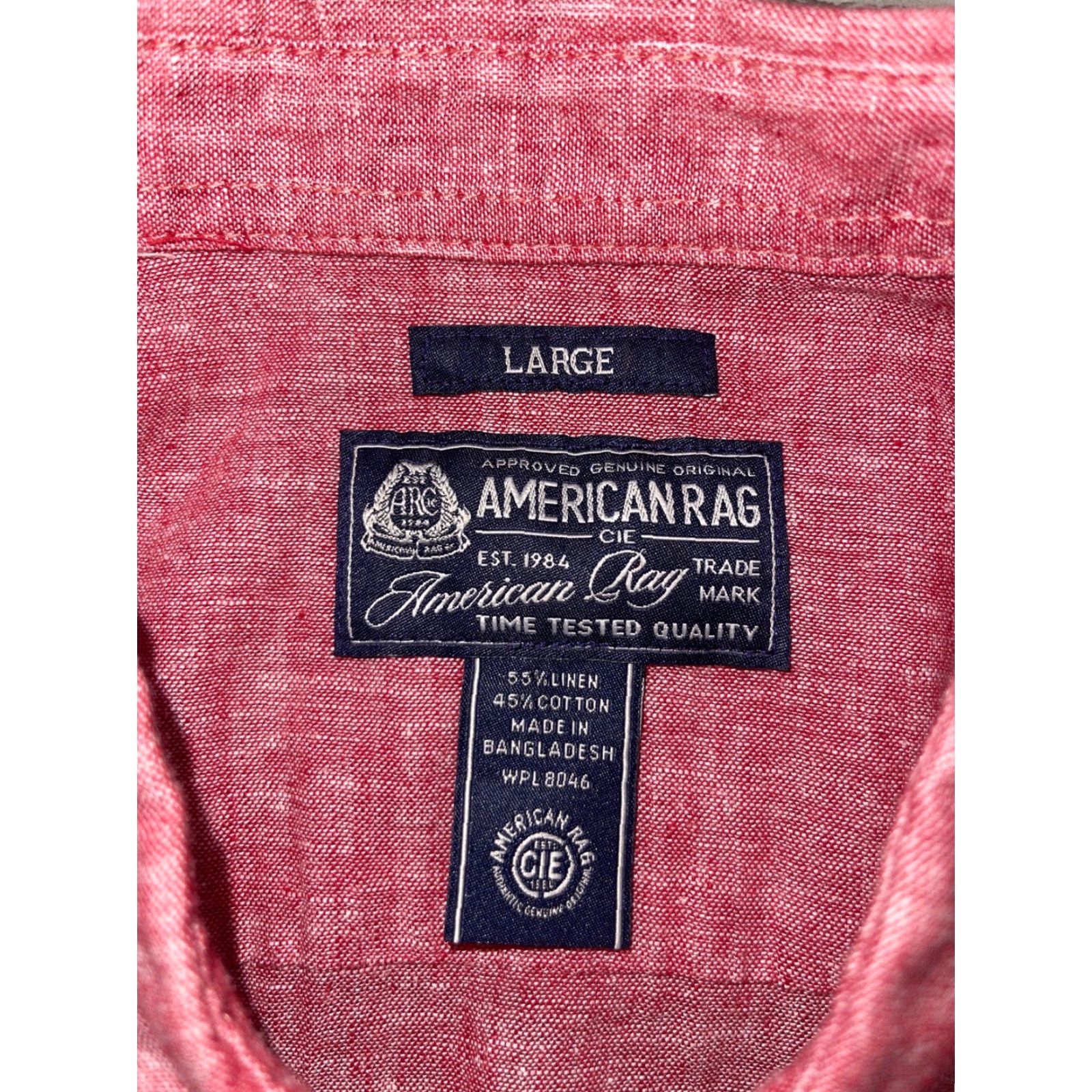 Vintage American Rag Cie Shirt Short Sleeve Button-Up Men's L Red Linen Blend Size US L / EU 52-54 / 3 - 4 Thumbnail