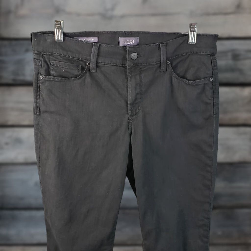 NYDJ NYDJ Womens Marilyn Crop Jeans Sz 10 Solid Black Mid Rise Cotton Blend Jeans Crop Womens 10 Cotton Blend Denim Black NYDJ Size 32" / US 10 / IT 46 - 1 Thumbnail
