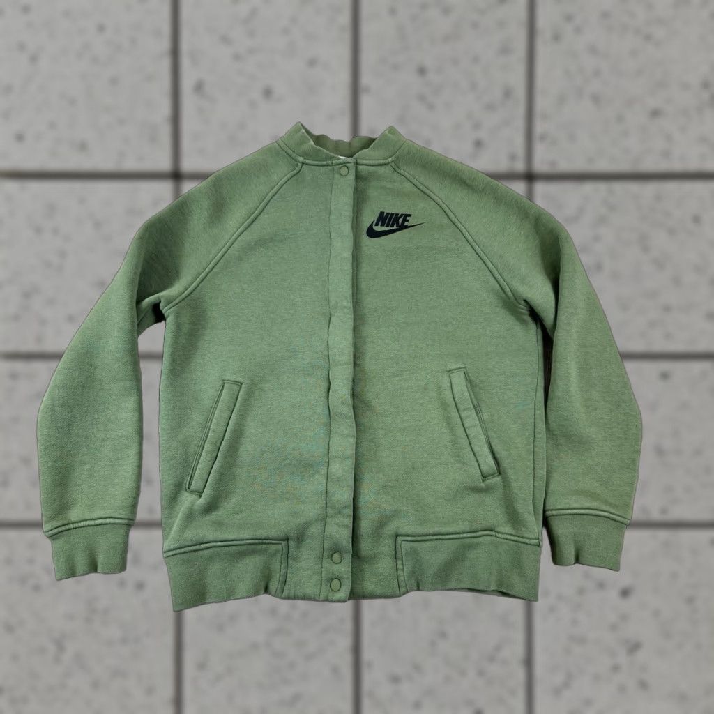 Nike Women Nike Rally Varsity Jacket Fleece Green Small Snap Button Long Sleeve Collared Not N/A Size S / US 4 / IT 40 - 1 Thumbnail