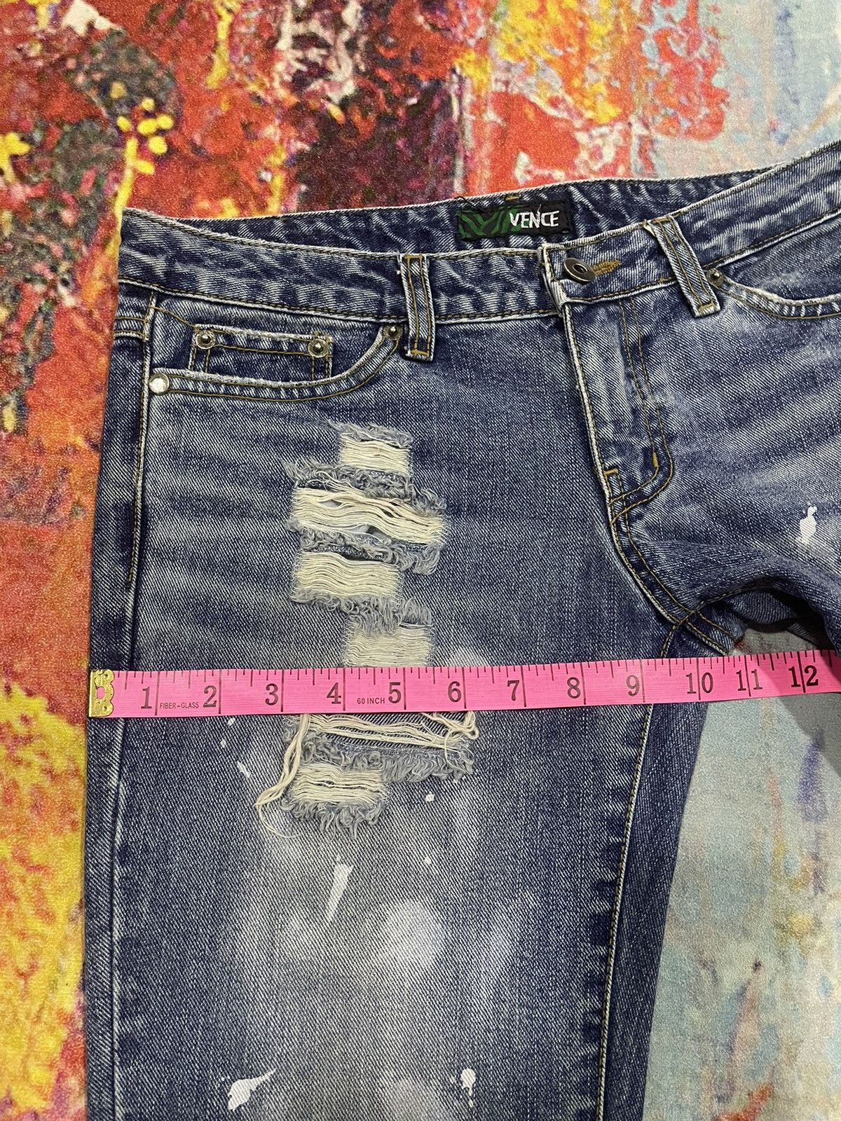 Japanese Brand Vintage Y2K Vence Thrashed Flare Denim Pants Size US 30 / EU 46 - 11 Thumbnail