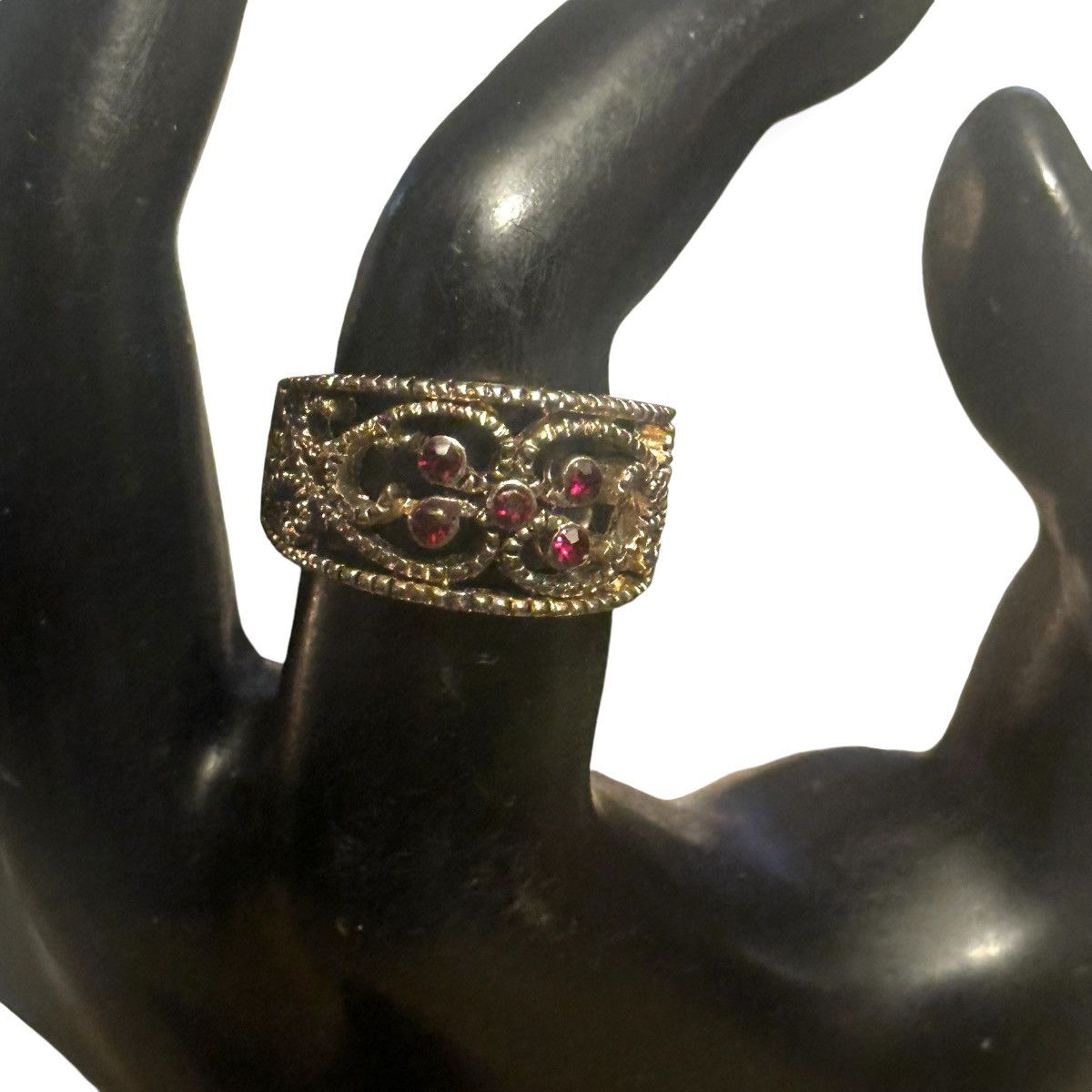 Vintage Vintage filigree red rhinestone ring Size ONE SIZE - 3 Thumbnail