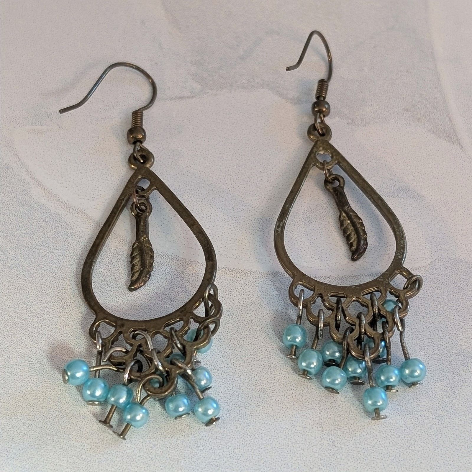 Other Boho Chic VTG 1980s Leaf & Blue Beaded Chandelier Earrings Size ONE SIZE - 5 Thumbnail