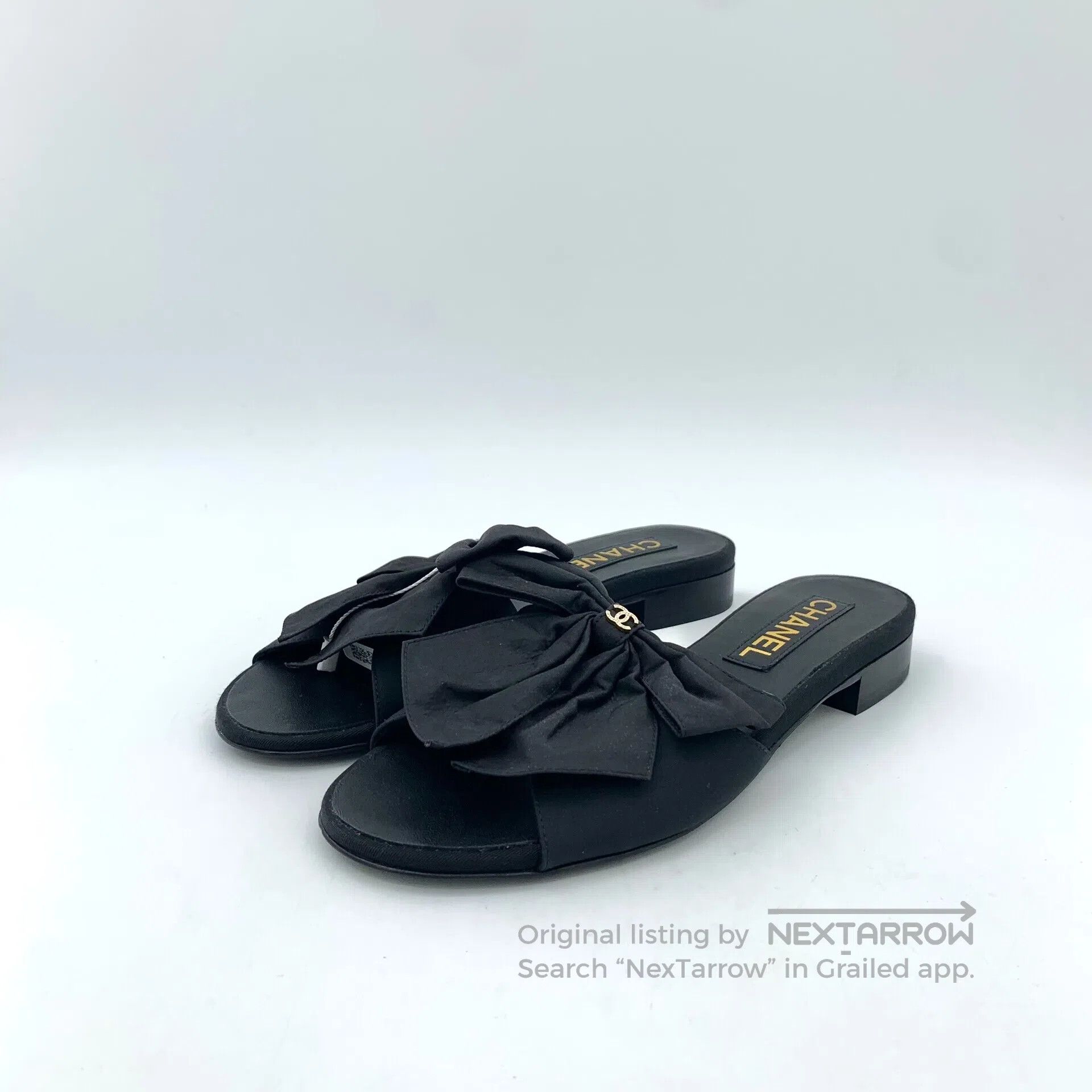 Chanel Chanel Black Logo Marked Bow Tie Casual Flat Slippers| Size US 5.5 / IT 35.5 - 1 Thumbnail