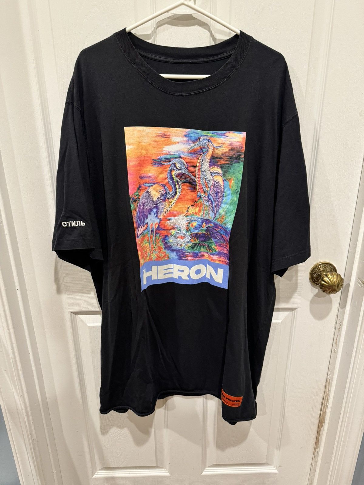 image of Heron Preston Multi Color Embroidered Heron T-Shirt Size Xxl in Black, Men's