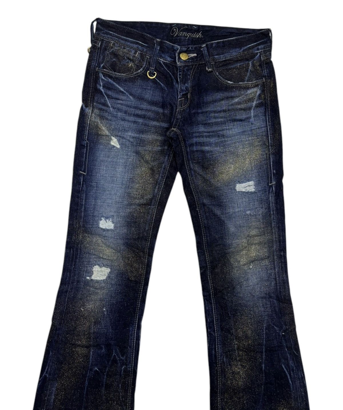 GOSTAR DE FUGA × Hysteric Glamour × If Six Was Nine Vanquish Flared Denim Gold Speckle Detail Distressed Jeans Size US 30 / EU 46 - 5 Thumbnail