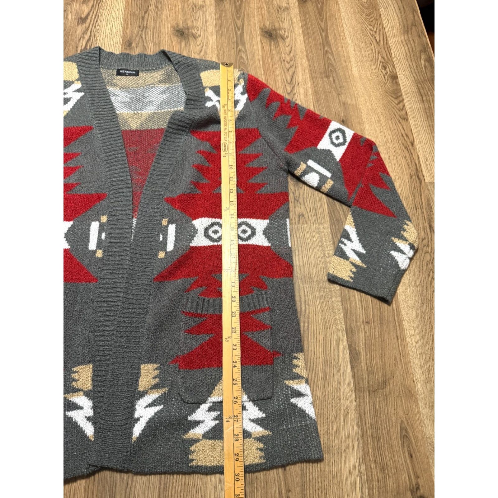 Vintage Mengpipi Sweater Women's XL Cardigan Open Long Sleeve Gray Red Brown Knit Size XL / US 12-14 / IT 48-50 - 7 Thumbnail