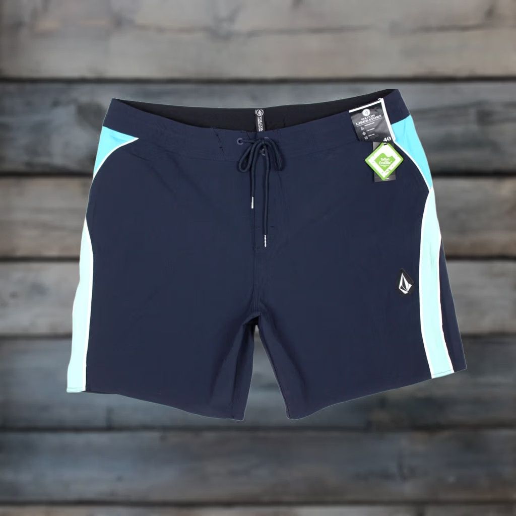 Volcom Volcom Men's Rangled Liberators 19" Board Shorts Size 40 Navy Blue Navy Blue Striped 40 x 19 Outseam Pockets Drawstring Stretch Board Shorts Mens Size US 40 / EU 56 - 1 Thumbnail