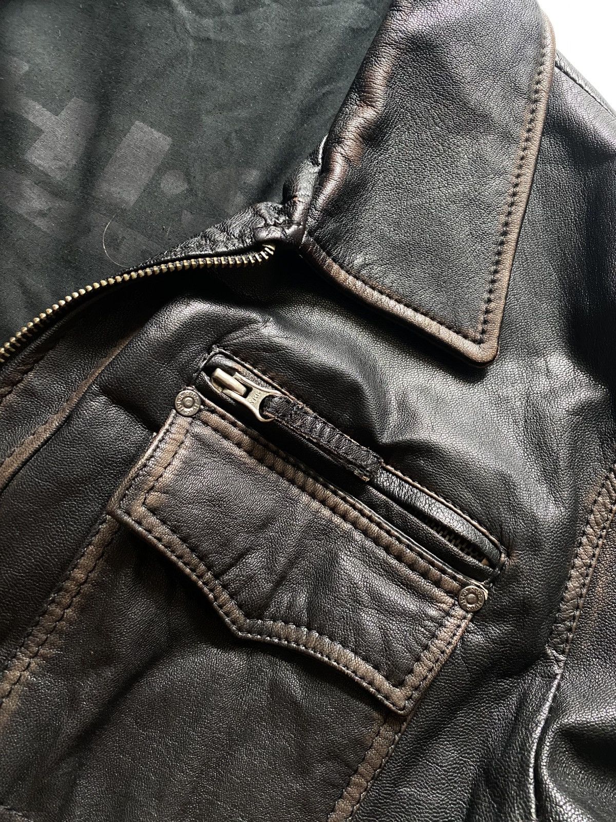 Genuine Leather Vintage Faded Leather Bomber Jacket Moto Y2K Schott Style XL Size US XL / EU 56 / 4 - 11 Thumbnail