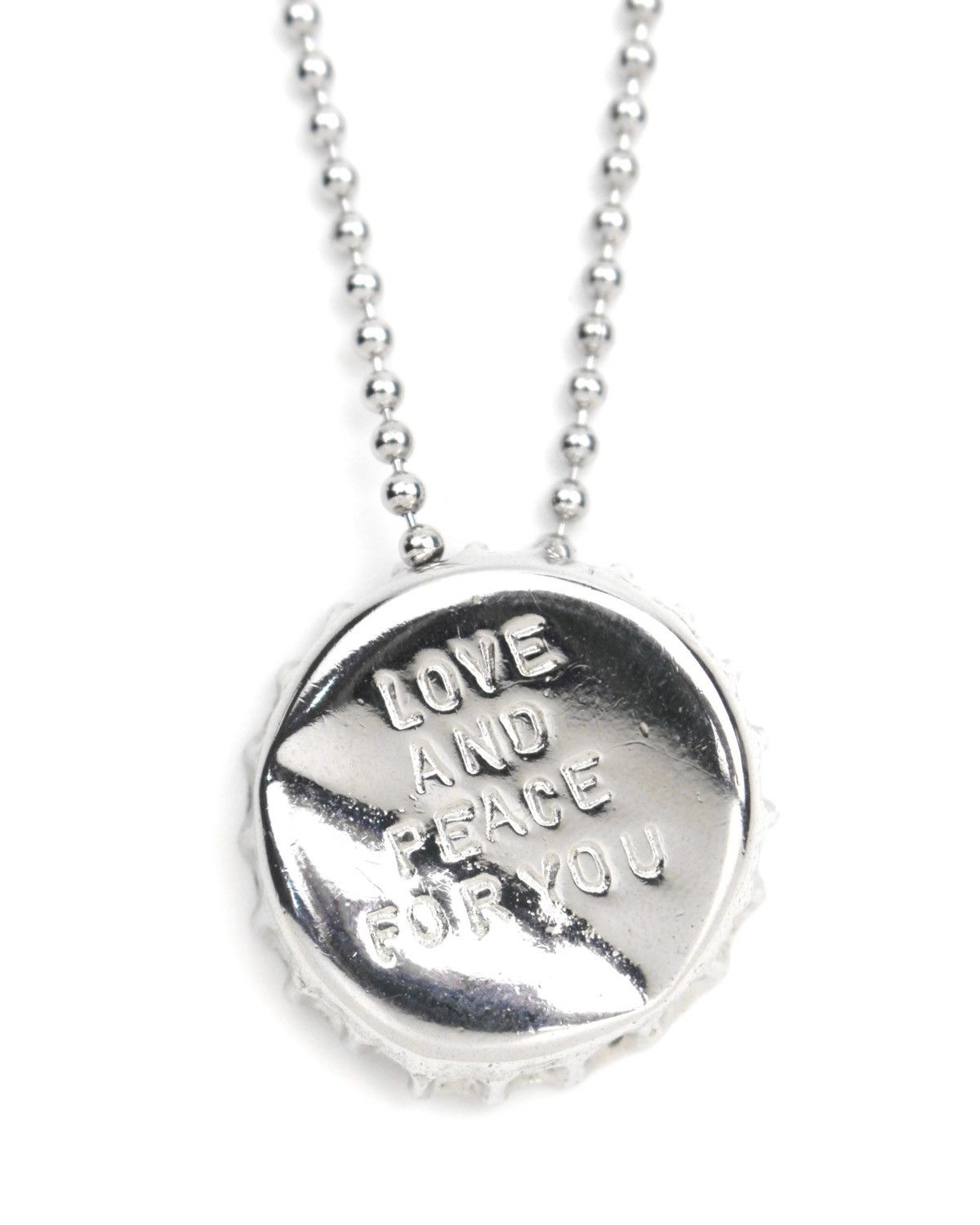 2000S “LOVE AND PEACE FOR YOU” BOTTLE CAP PENDANT NECKLACE
