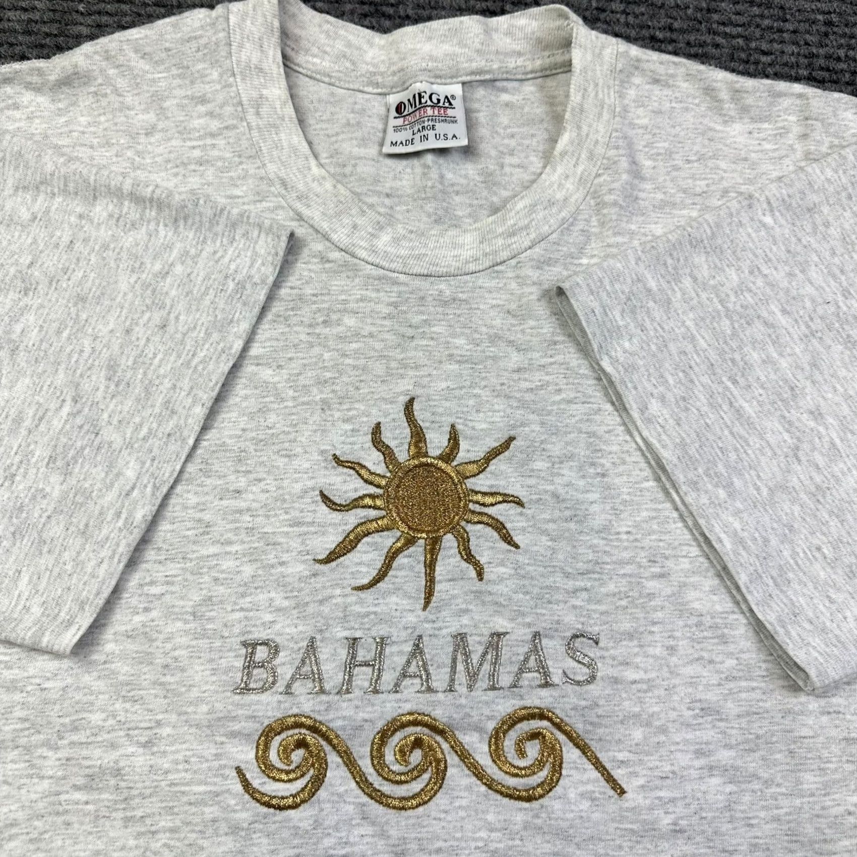 Omega VINTAGE 90s Omega T-Shirt Bahamas Embroidered Single Stitch Crew Neck Gray L Adults Unisex Short Sleeve USA Made Size US L / EU 52-54 / 3 - 7 Thumbnail