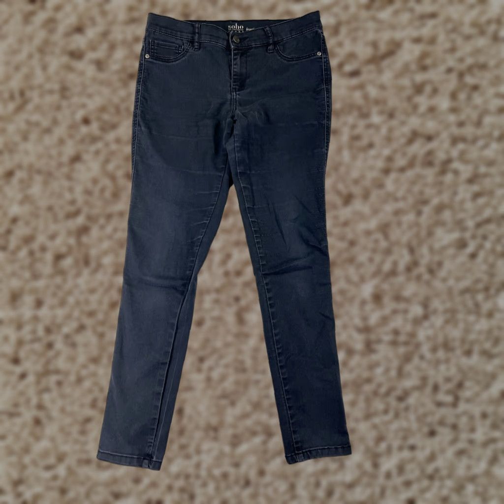 Vintage New York & Company Jeans Womens 8 Black Mid Rise 29x29 Skinny 5-Pocket Denim Cotton Blend Zipper Distressed 29 Inseam Regular Size 30" / US 8 / IT 44 - 1 Thumbnail