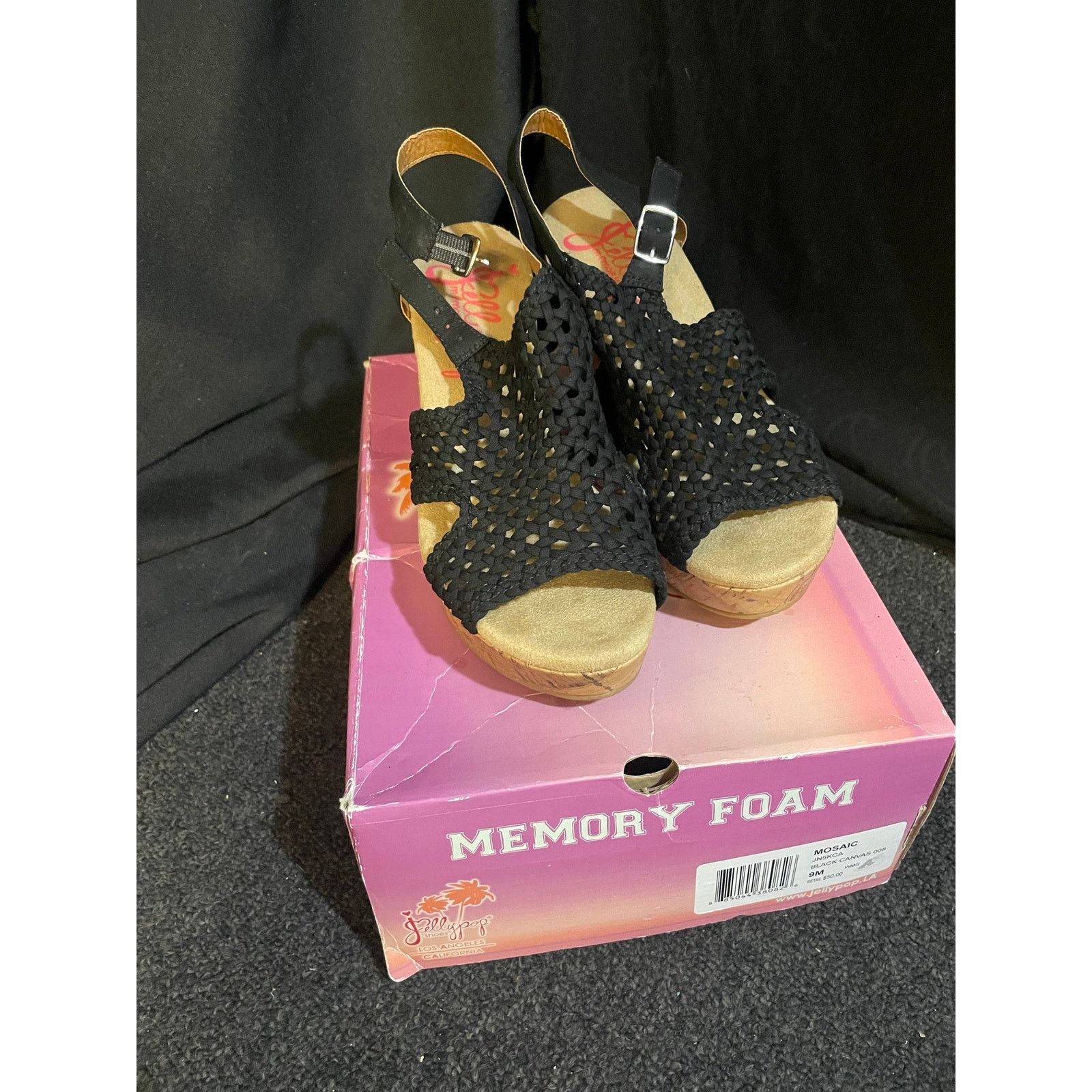Other Jellypop Mosaic Black Canvas Memory Foam Wedge Sandals Women Size US 9 / IT 39 - 1 Thumbnail