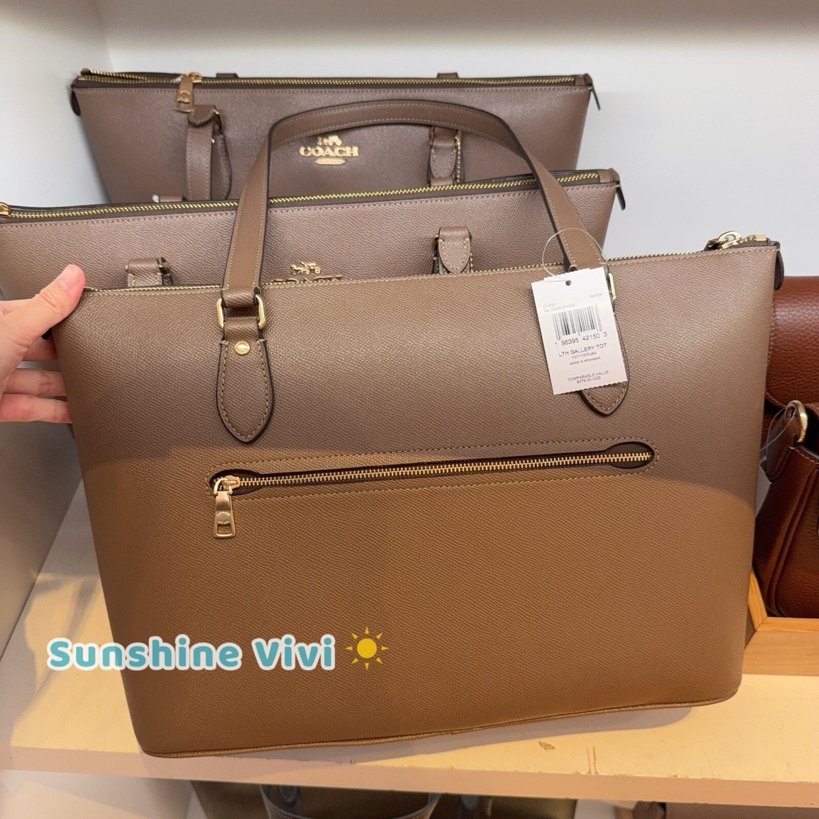 Coach NWT Coach Gallery Tote Bag Leather CV402 Gold/Dark Stone Size ONE SIZE - 4 Thumbnail
