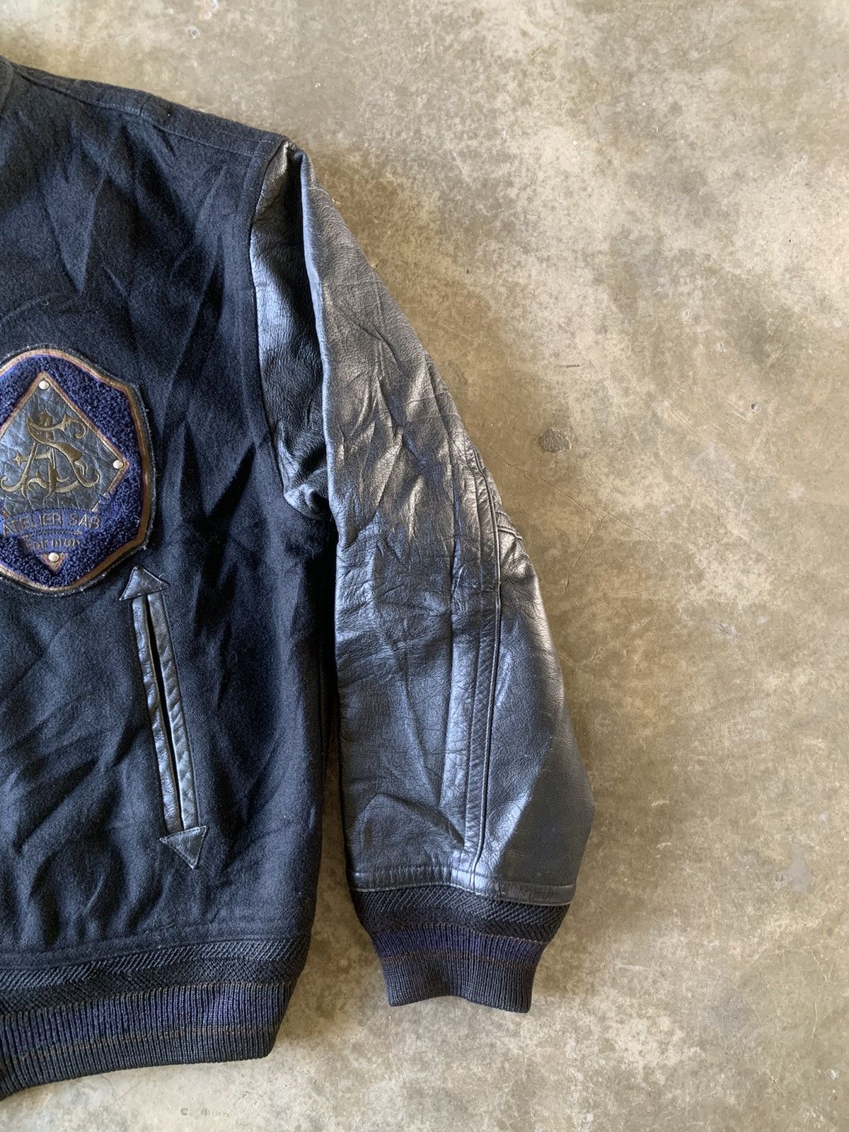 Japanese Brand × Vintage ATELIER SAB for men rare varsity leather sleeve jacket Size US L / EU 52-54 / 3 - 5 Thumbnail