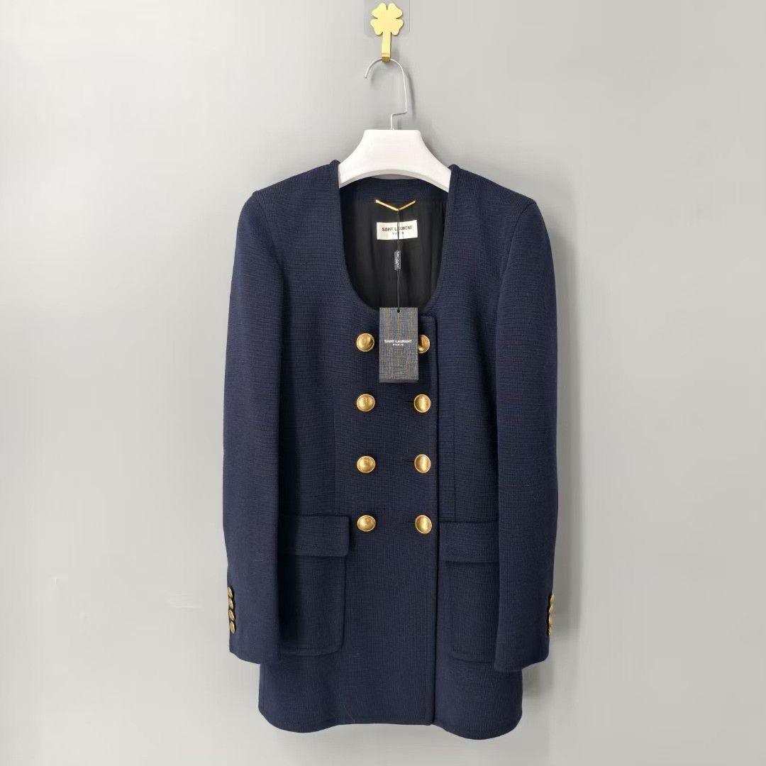 Saint Laurent Paris SAINT LAURENT Wool Blend Double-Breasted Coat Size XS / US 0-2 / IT 36-38 - 1 Thumbnail