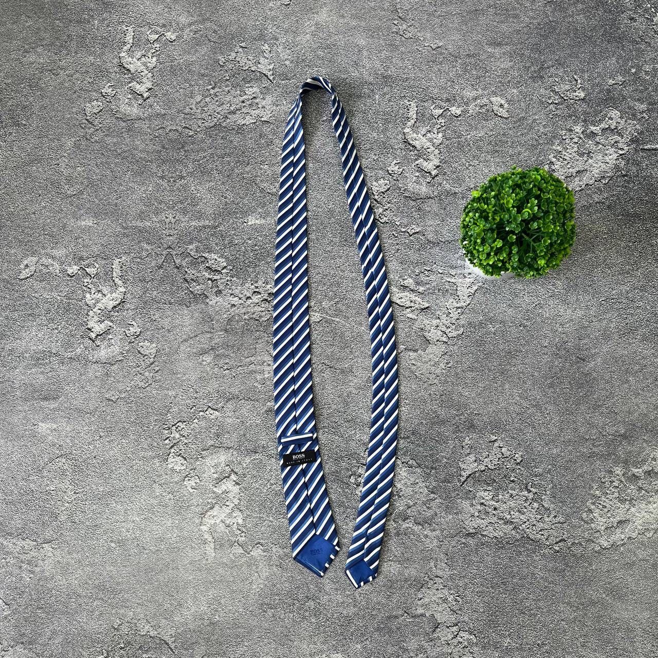 Hugo Boss HUGO BOSS Men's Silk Tie Blue And Ivory Striped Pattern Size ONE SIZE - 2 Thumbnail