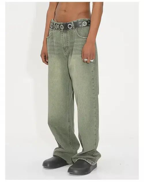 image of Vintage Distressed Washed Y2K Baggy Pants in Faded Green, Men's (Size 32)