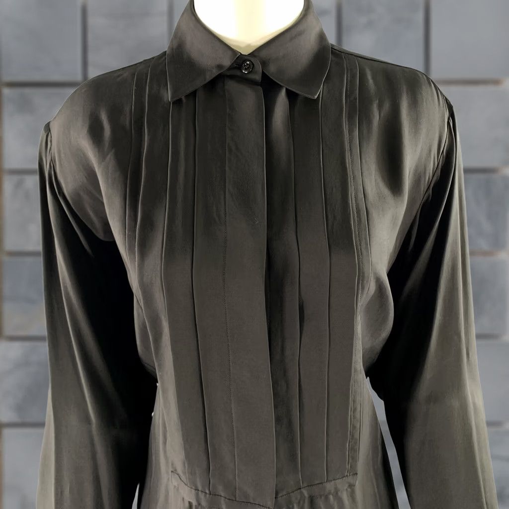 Jil Sander JIL SANDER Shirt XS Black Viscose Pleated Women Adult Regular Button-Up Size XS / US 0-2 / IT 36-38 - 1 Thumbnail