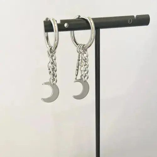 Other 925 Silver Plated Moon Dangle Drop Earrings for Men Women Size ONE SIZE - 4 Thumbnail