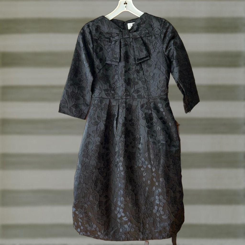 VINTAGE Dainty Jewells Jackie Kennedy Black Floral Dress Midi Medium Women Adult M