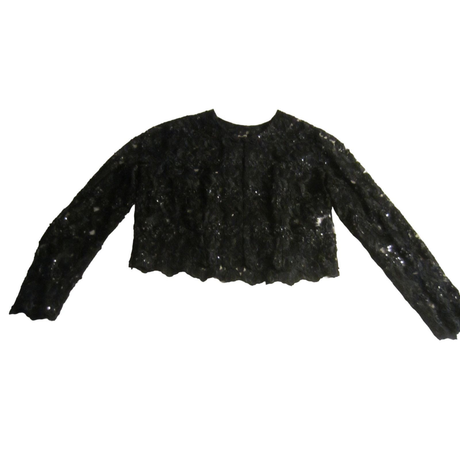 Other Vintage Inspired Black Sequin Lace Cropped Jacket KOI M Size M / US 6-8 / IT 42-44 - 2 Thumbnail