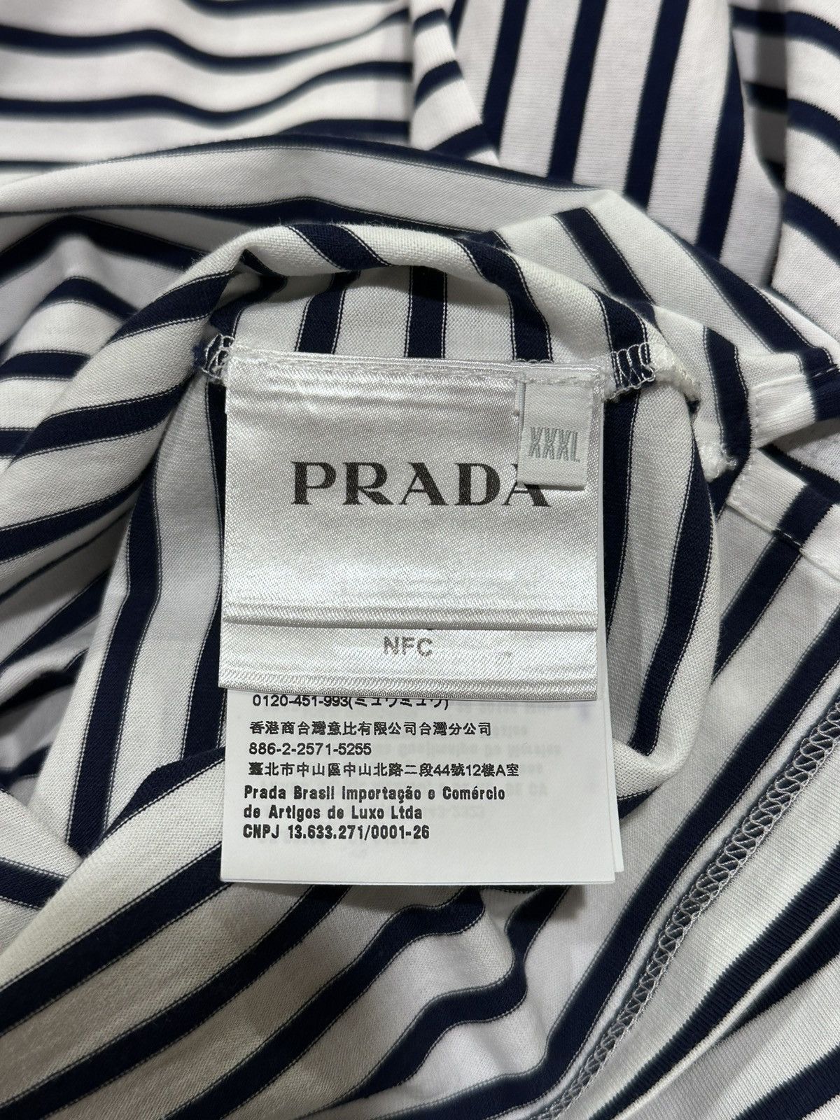 Prada Prada Striped Navy White Cotton Pocket Triangle Logo T-Shirt Size US XXL / EU 58 / 5 - 13 Thumbnail