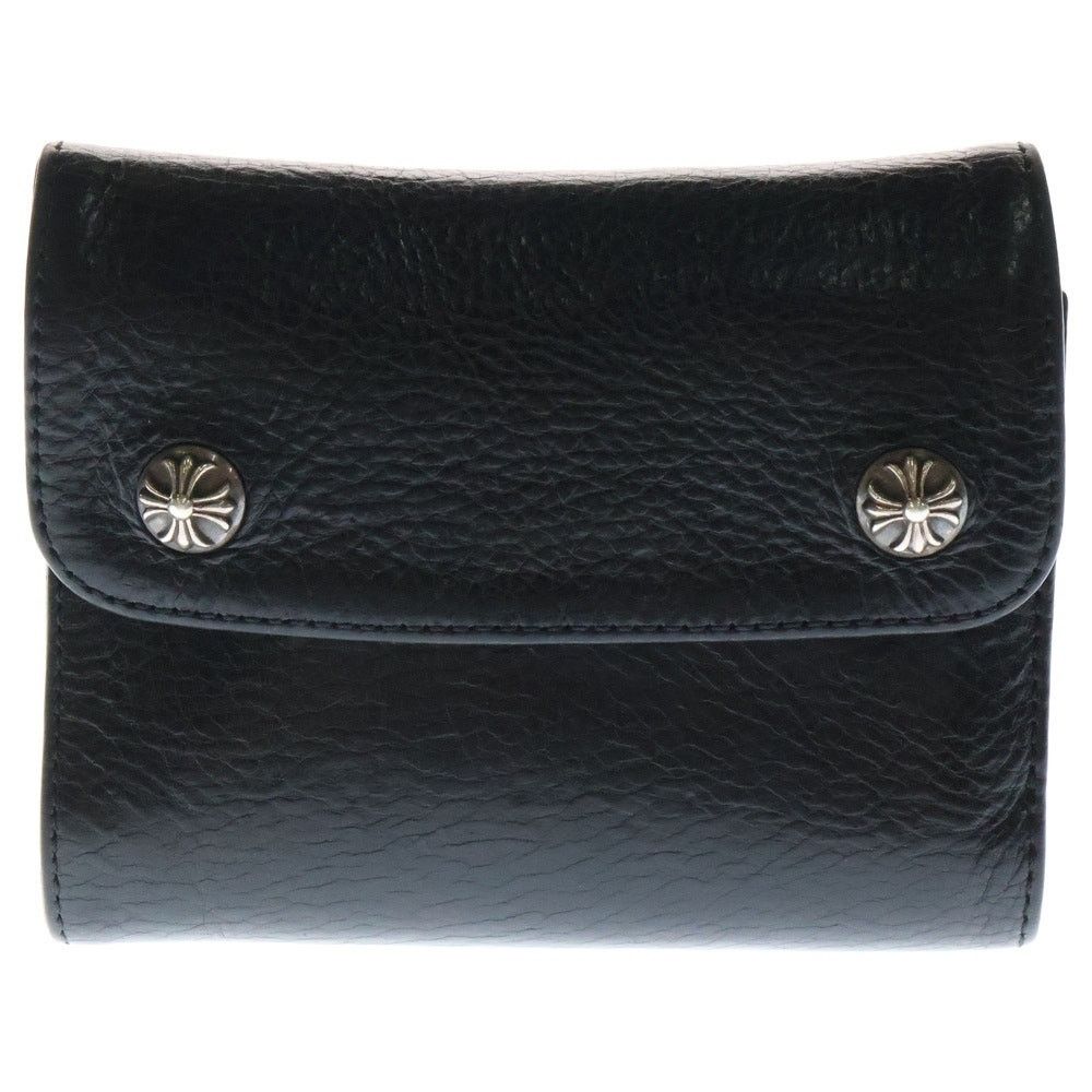 Chrome Hearts wave mini風　black wallet CHROME HEARTS WAVE MINI Leather Wallet Black
