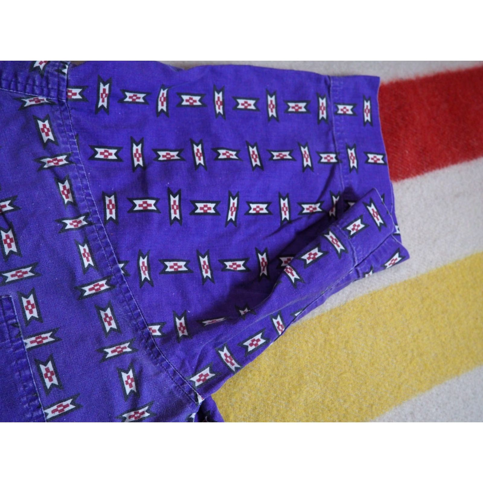 Vintage VINTAGE Impact Western Shirt L Purple 90s Cotton Short Sleeve Geometric Cockpit Pocket Mens Size US L / EU 52-54 / 3 - 6 Thumbnail