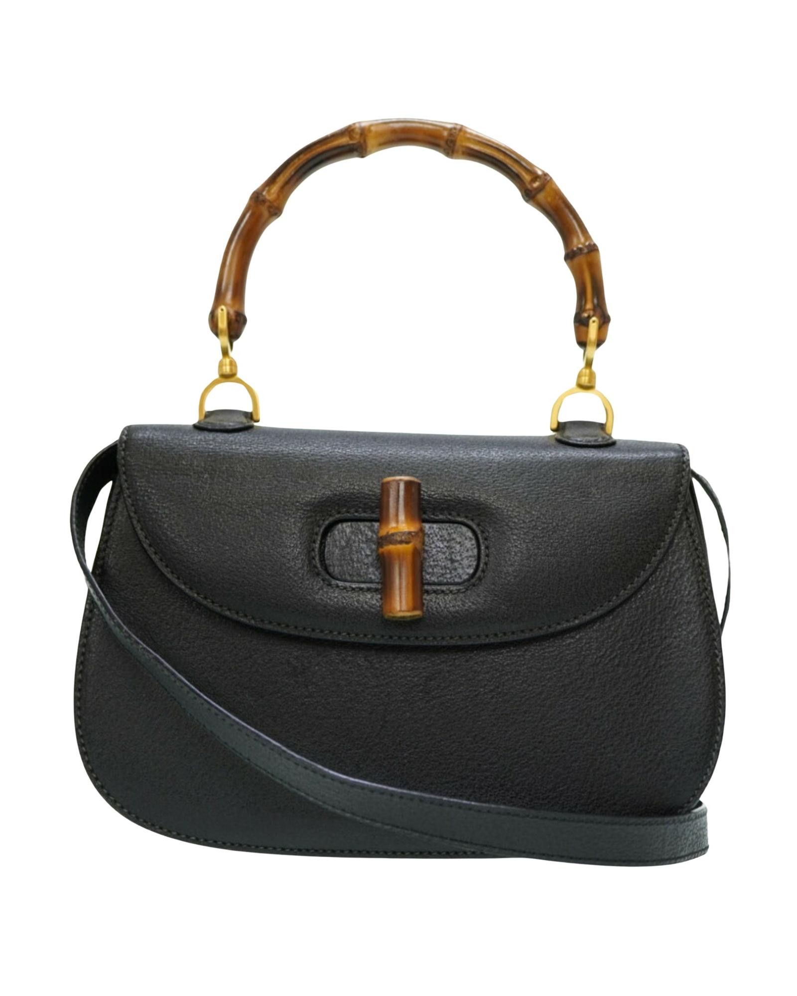 image of Practical And Elegant Gucci Bamboo Leather Bag in Black, Women's