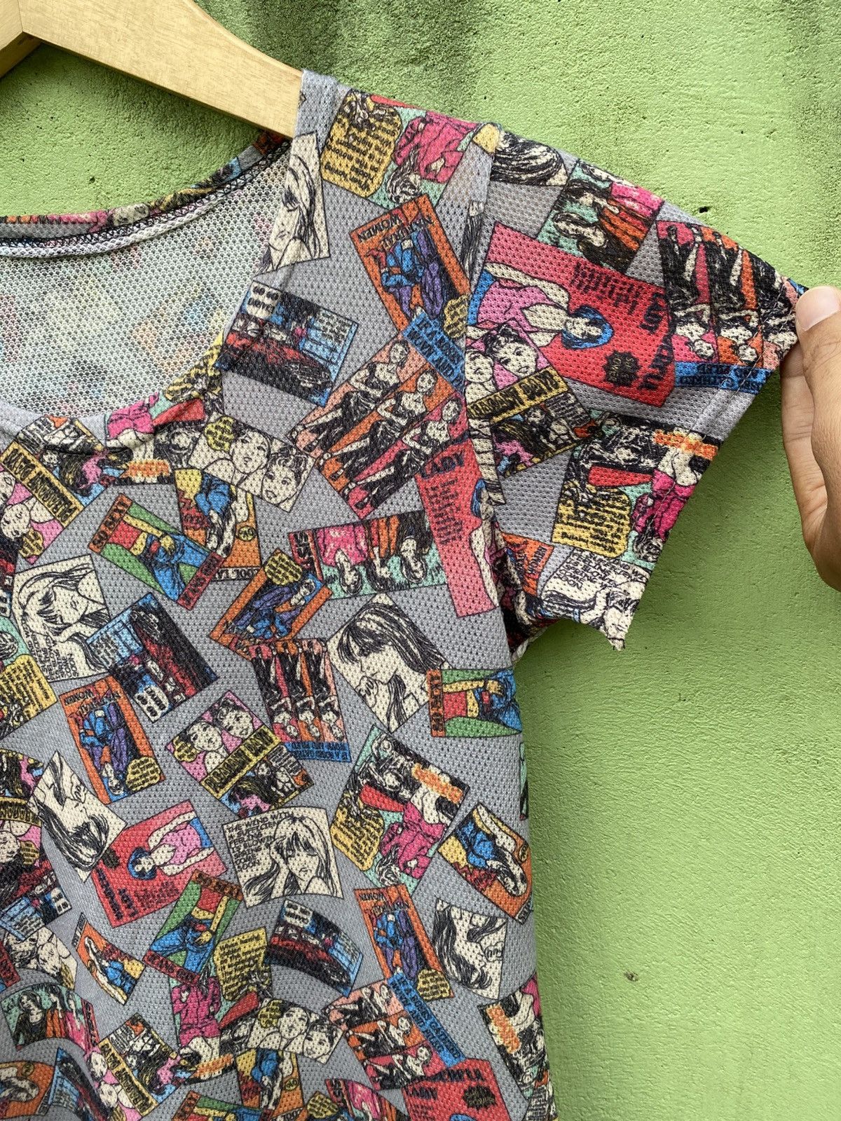 Japanese Brand Vintage Comic All-Over Print Mesh Tee Y2K Pop Art Collage Size ONE SIZE - 5 Thumbnail