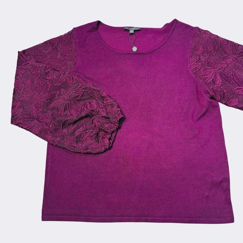 Adrianna Papell NWT New $89 Adrianna Papell Purple Knit Lace Balloon Sleeve Size L / US 10 / IT 46 - 5 Thumbnail