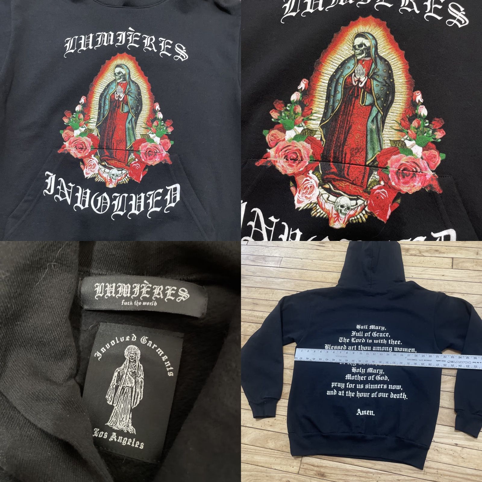 Vintage LUMIÈRES x Involved Garments Hoodie M Black Graphic Pullover Hooded Mens Regu lar Ka i Nguyen Prayer Muertos 90s Los Angeles Size US M / EU 48-50 / 2 - 8 Thumbnail