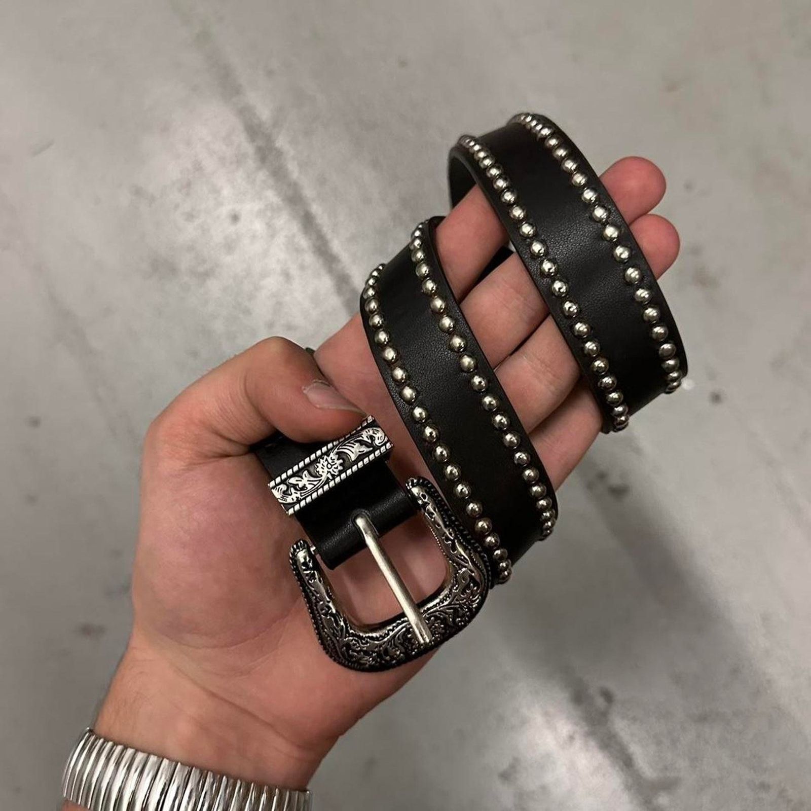 Other Black studded western style belt WMNS Size 32 - 2 Thumbnail