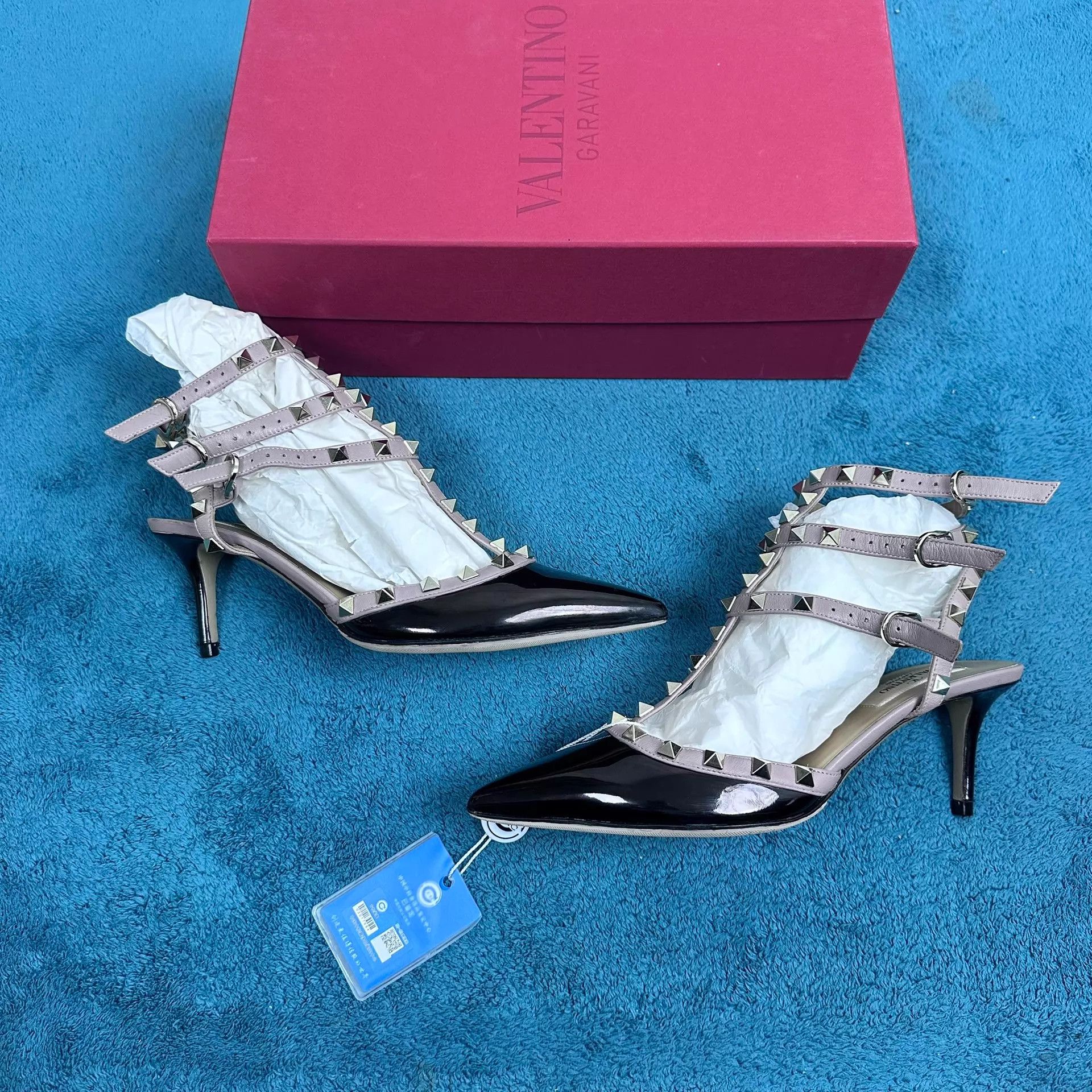 Valentino Valentino Rockstud Patent Pointed Triple Stud Heels 37.5 Size US 7 / IT 37 - 2 Thumbnail